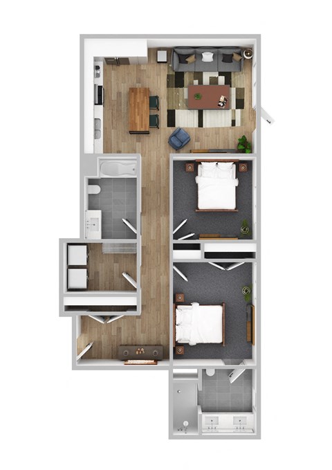 Floor plan for 2 beds, 2 baths, 1158 sqft